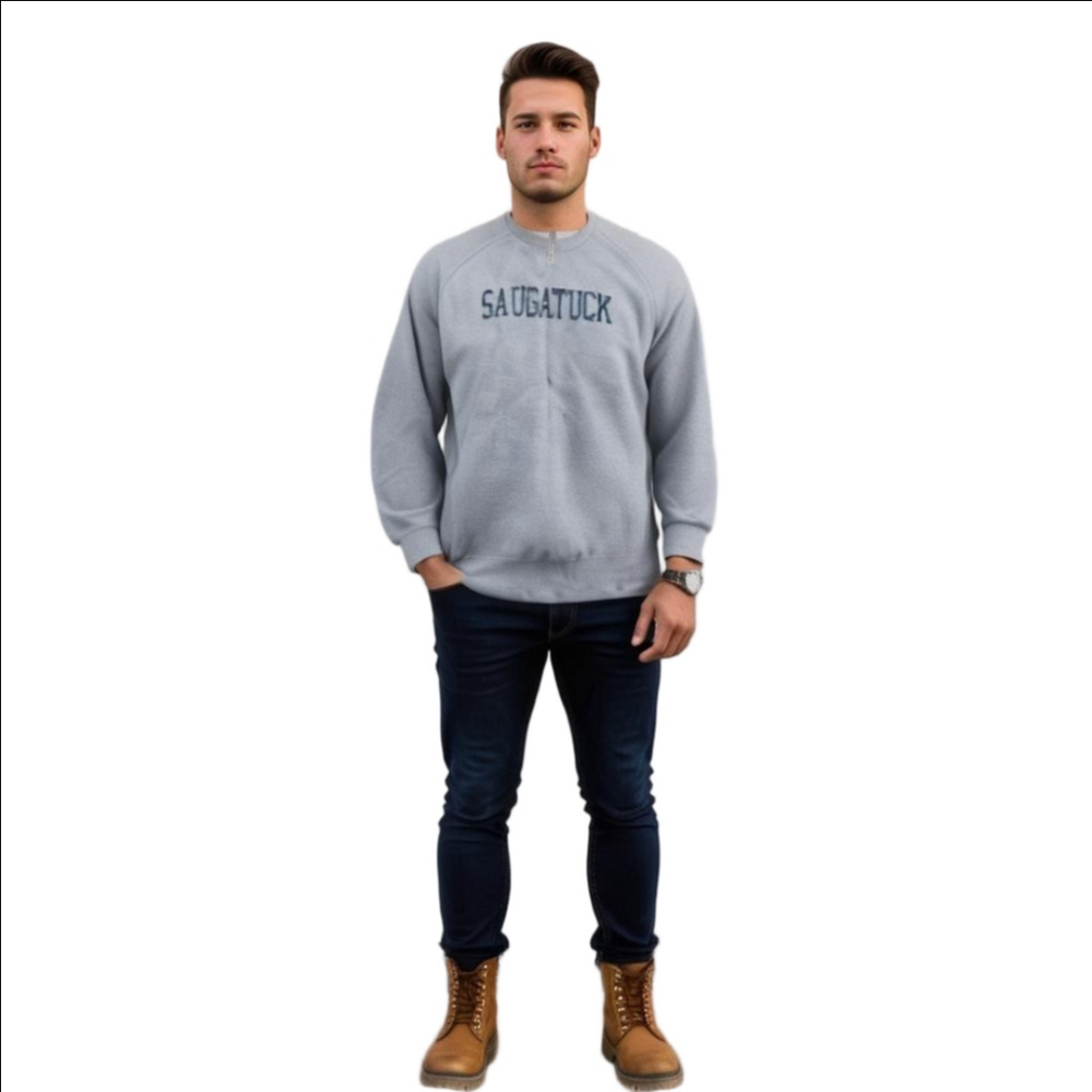 Saugatuck Logo Michigan Gray Crewneck Sweater Reglan Sleeve Unisex Fleece Inside
